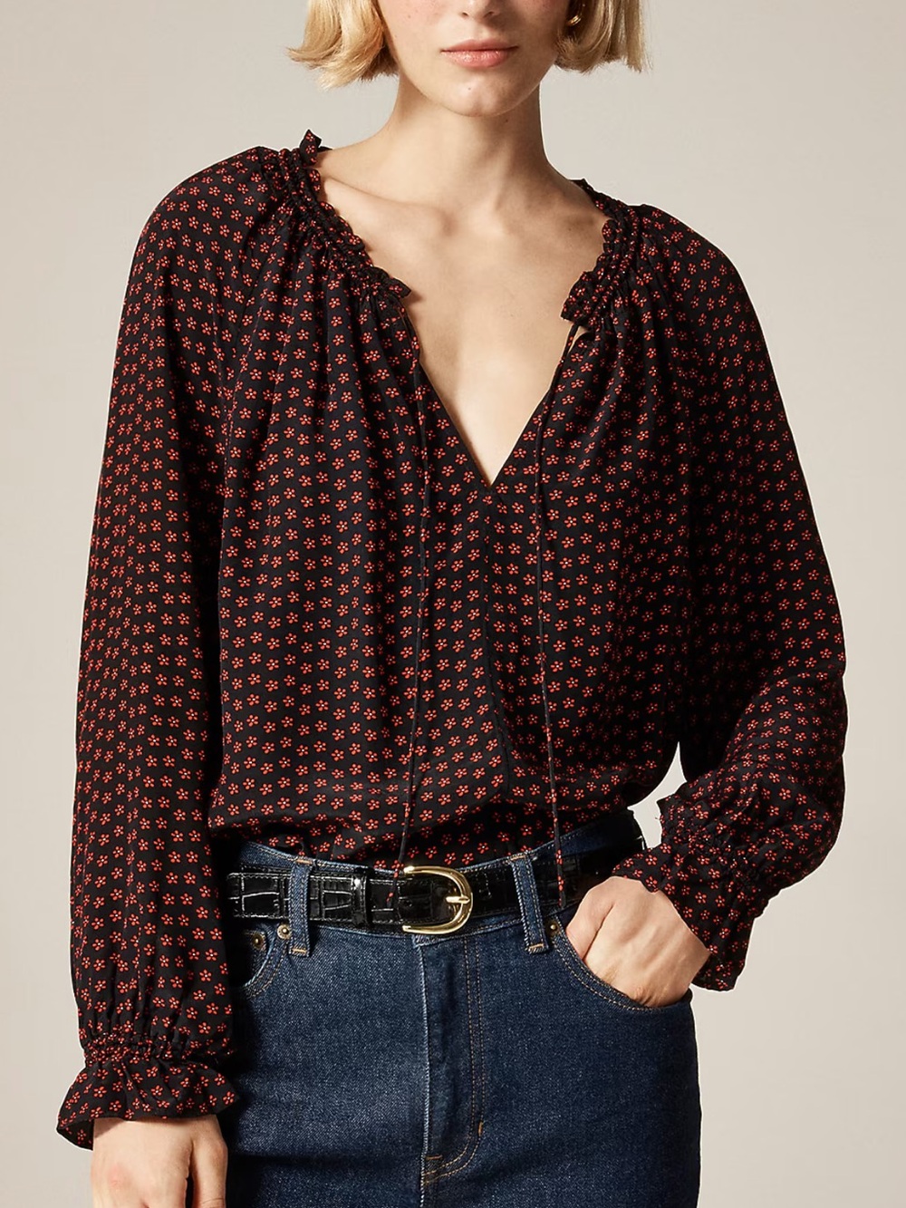 J crew Popover top in ditsy floral crepe de chine size xl NWT